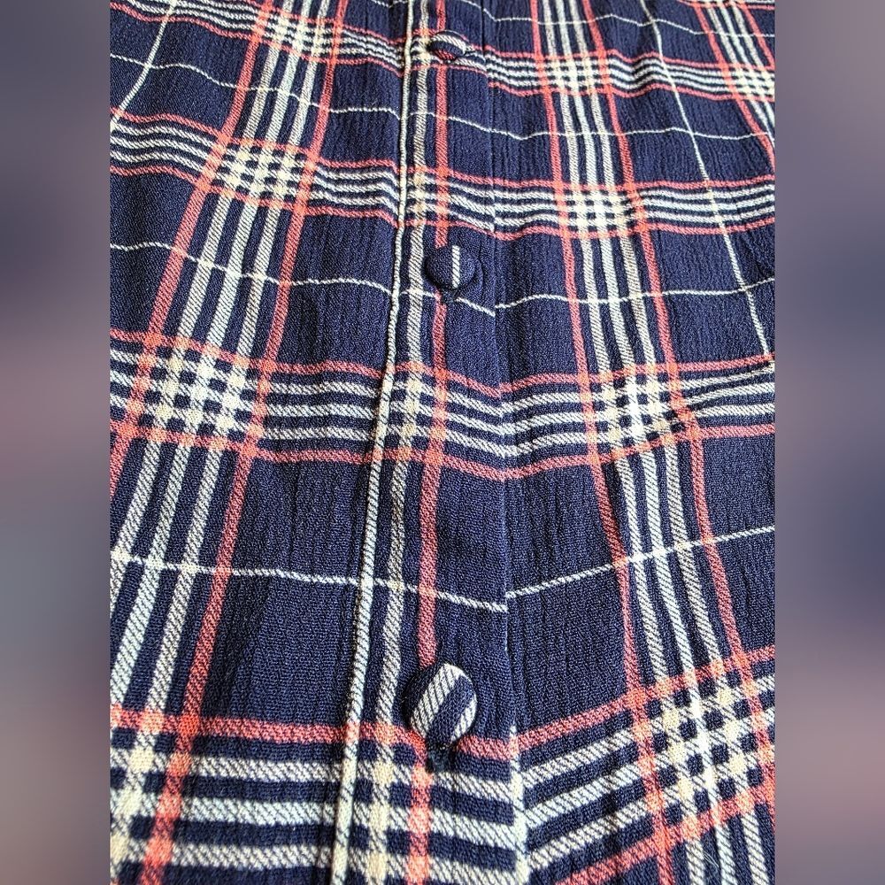 Torrid 2 Abbey Floral Gauze Button Back Blouse Navy Plaid 2813-Bd - Picture 6 of 8